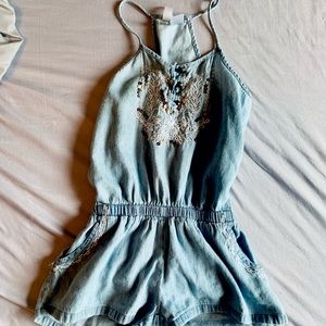 Jean romper boho Cottagecore Size small kids